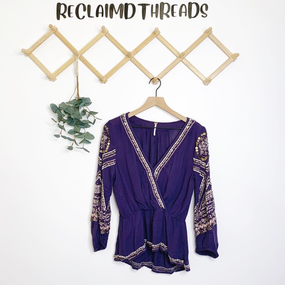 Free People stitch up your heart beaded wrap top - Picture 2 of 8